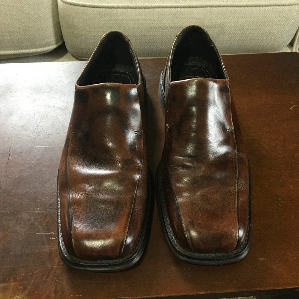 Stephan Bossi Mens Sz 10 Brown Leather Square Toe Slip On Loafers Dress Shoes